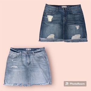 Rewash two jean skirts size juniors 9 zip up light + dark slight split hems